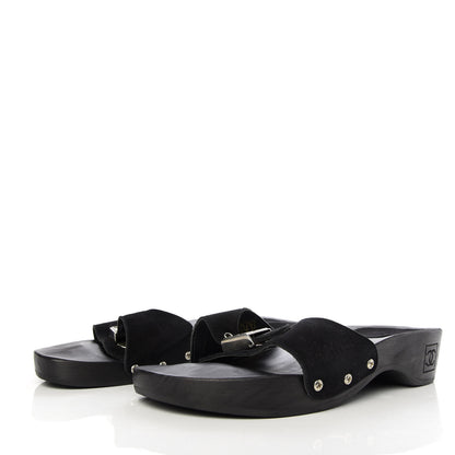 Chanel Suede CC Buckle Clogs 37 Black 3 of 9
