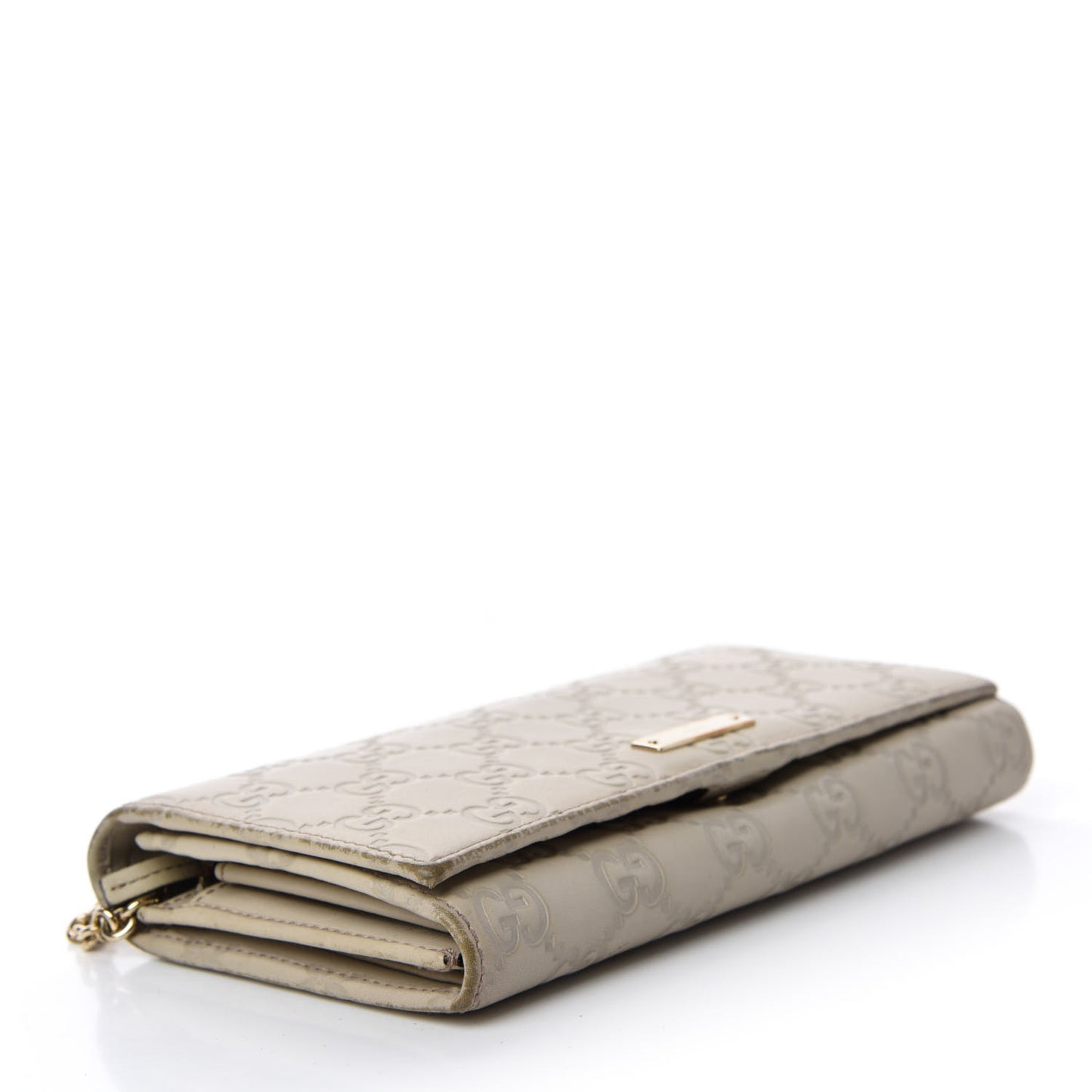 Guccissima Margaux Calfskin Metal Bar Chain Wallet Off White