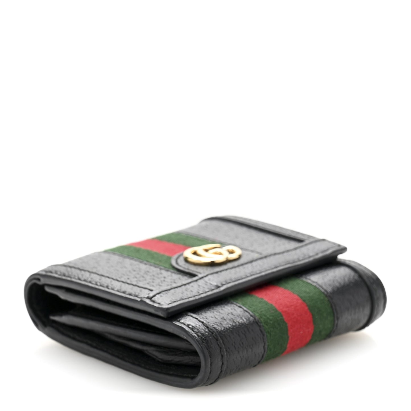 Textured Dollar Calfskin Web Ophidia Card Case Wallet Black