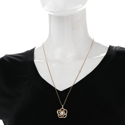Chanel Crystal Pearl Camellia Necklace Gold 2 of 7