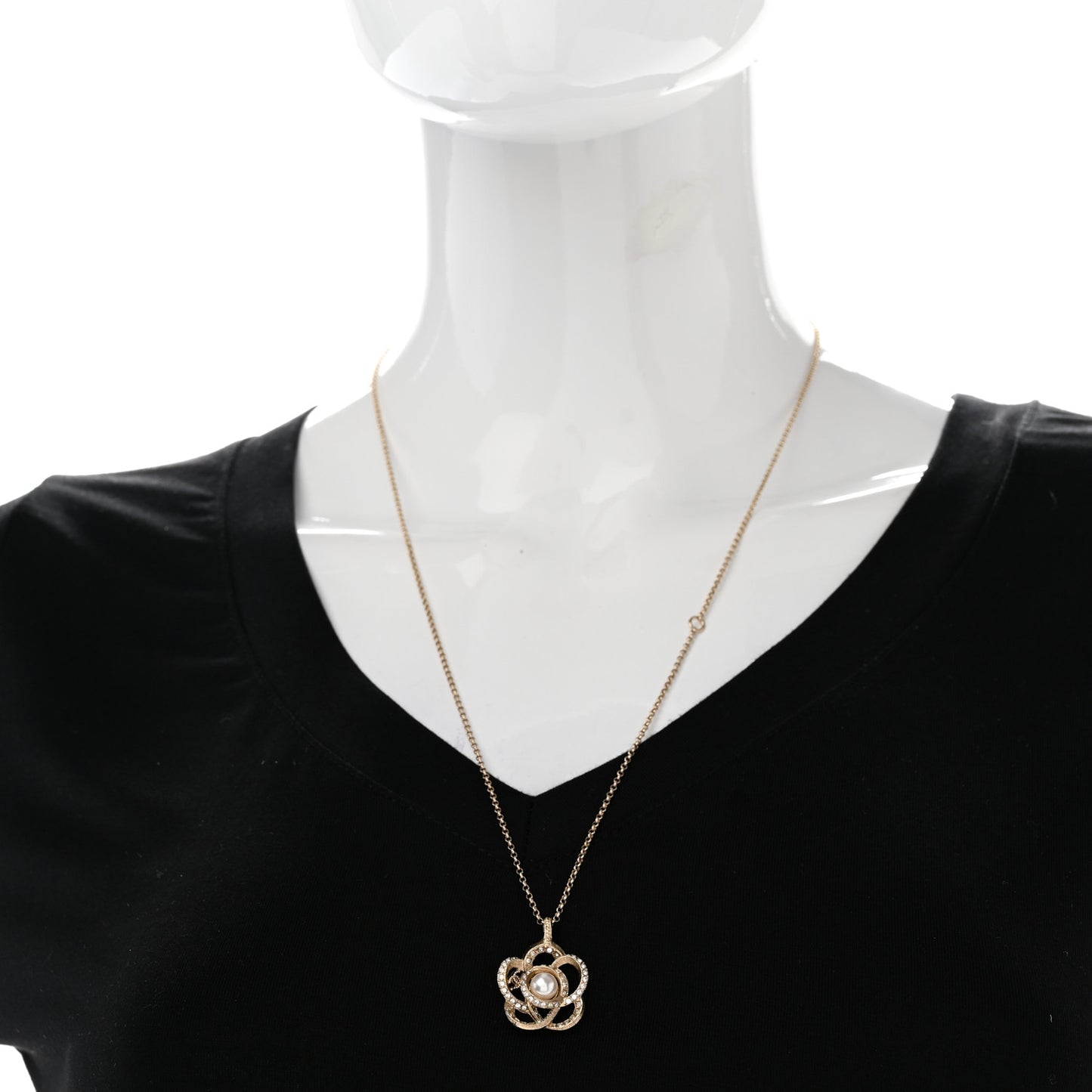 Crystal Pearl Camellia Necklace Gold