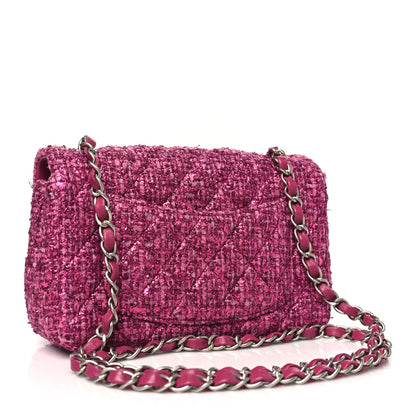 Chanel Metallic Tweed Quilted Mini Rectangular Flap Pink 3 of 12