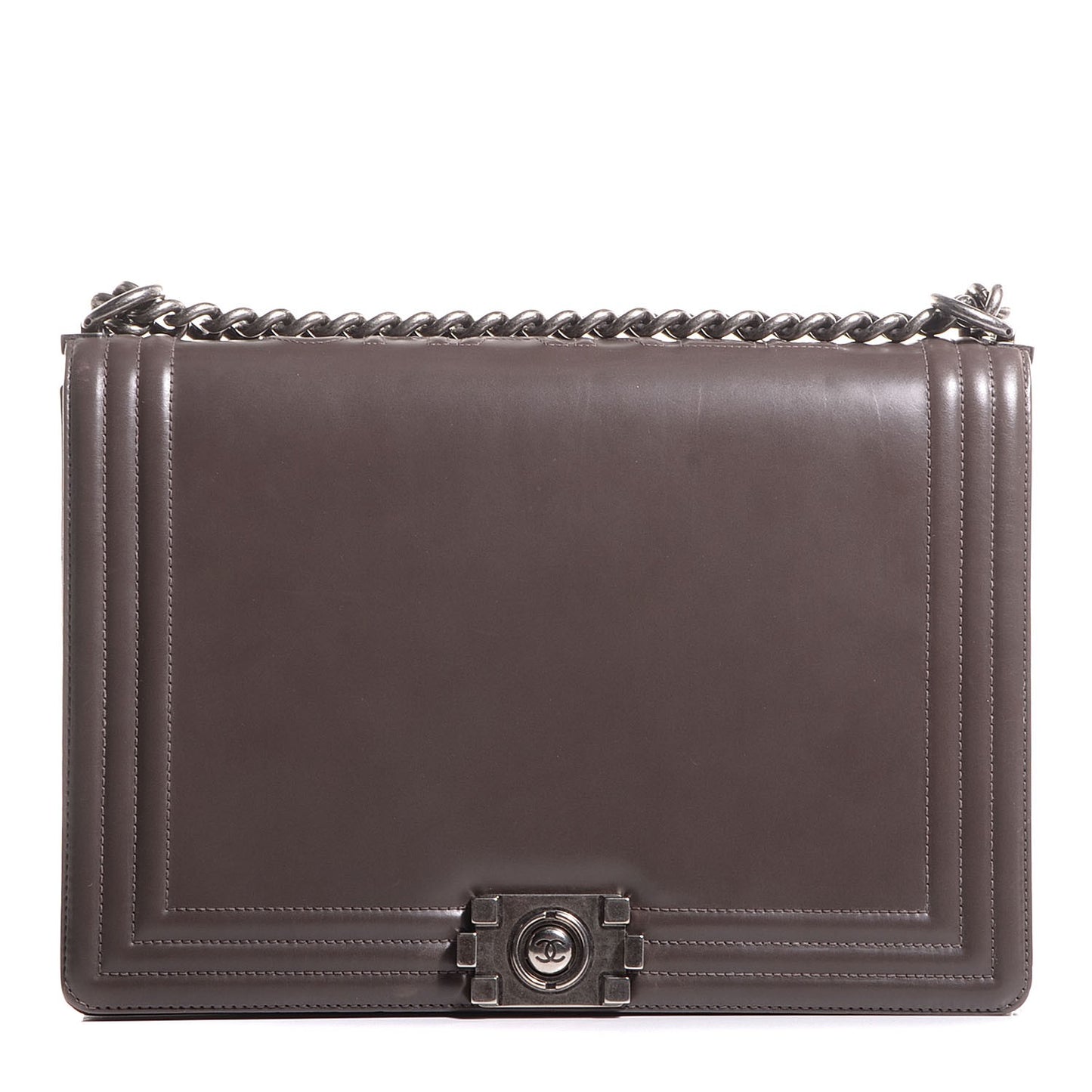 Glazed Calfskin Large Boy Flap Grey