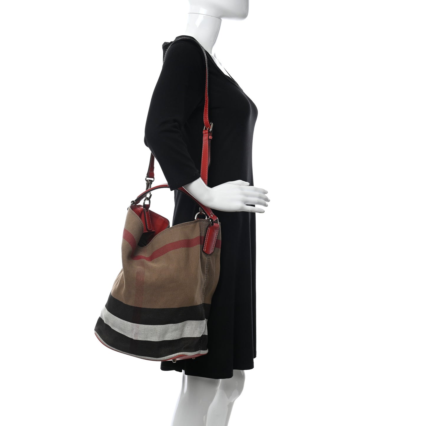 Canvas Mega Check Medium Ashby Bucket Bag Red
