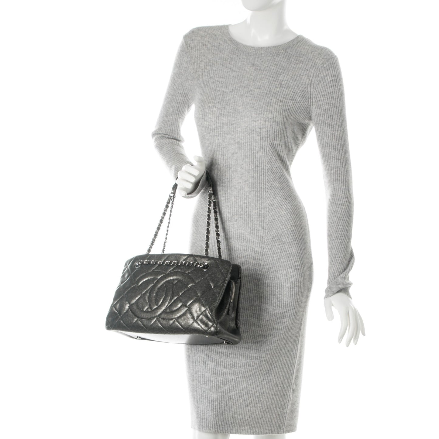 Caviar Quilted Timeless CC Tote Dark Silver