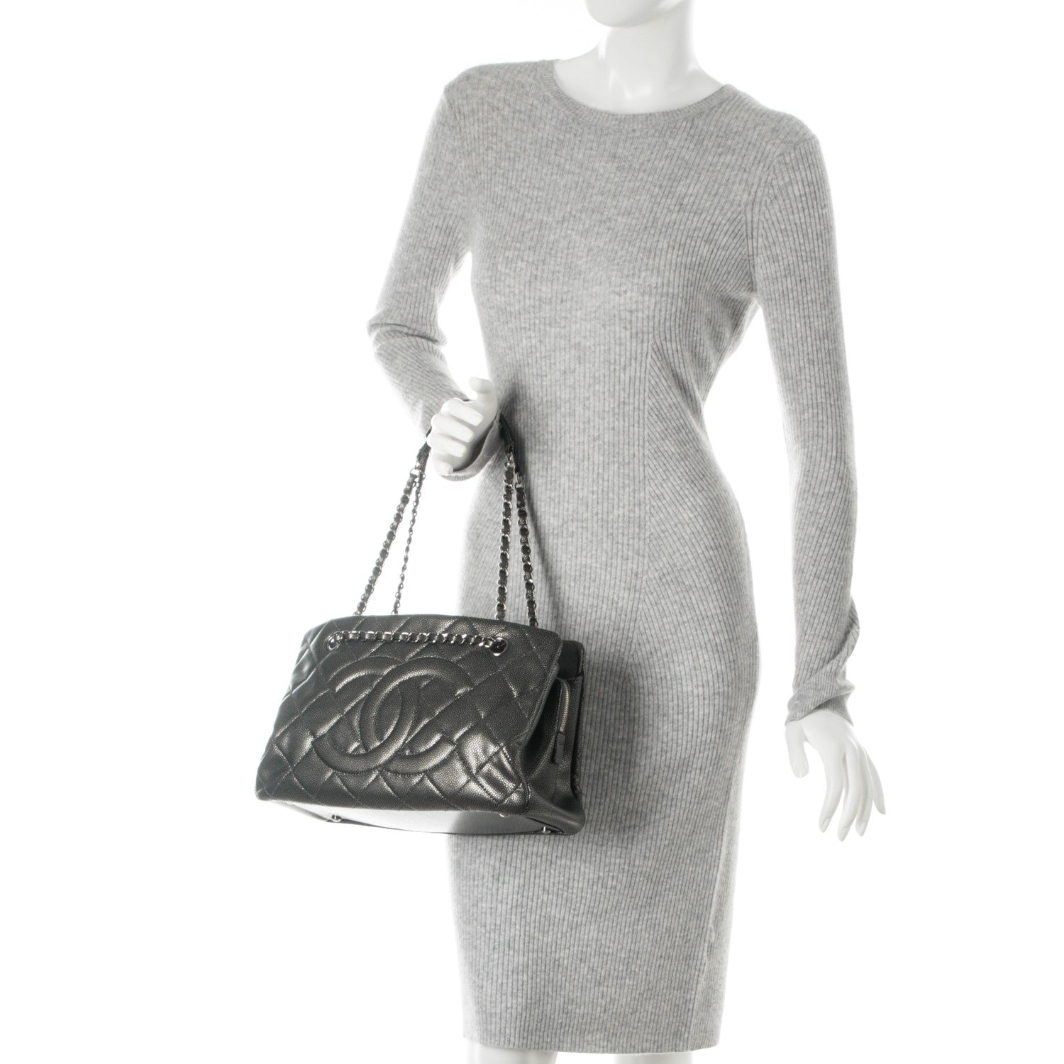 Chanel Caviar Quilted Timeless CC Tote Dark Silver 2 of 7