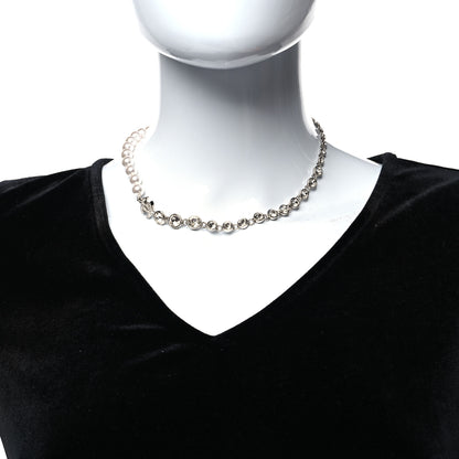 Chanel Pearl Crystal CC Choker Necklace Silver Pearly White 2 of 5