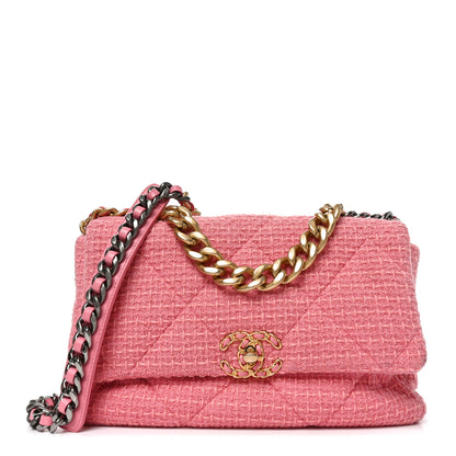 Chanel Metallic Tweed Quilted Large Chanel 19 Flap Pink 1 of 11
