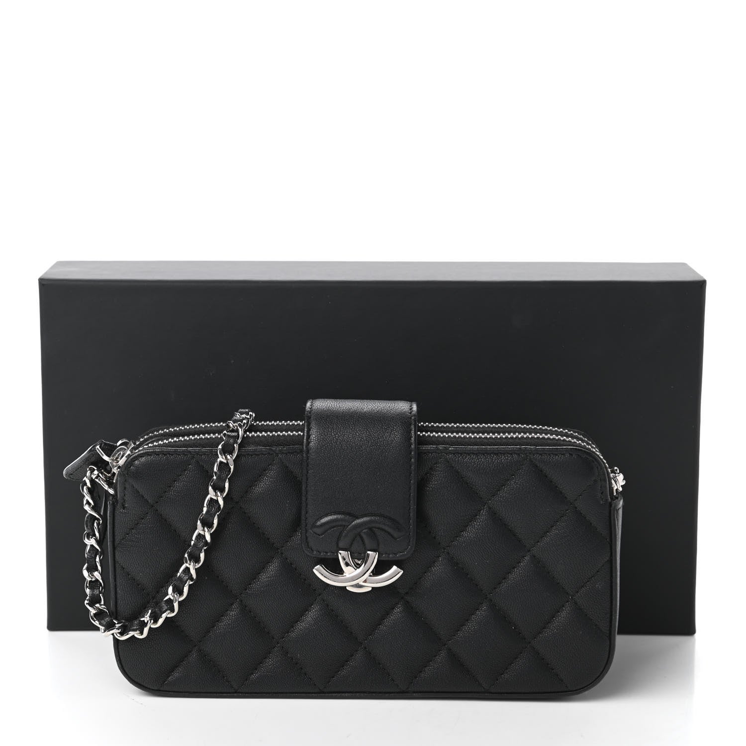 Chanel Lambskin Quilted CC Box Clutch With Chain Black 12 of 12