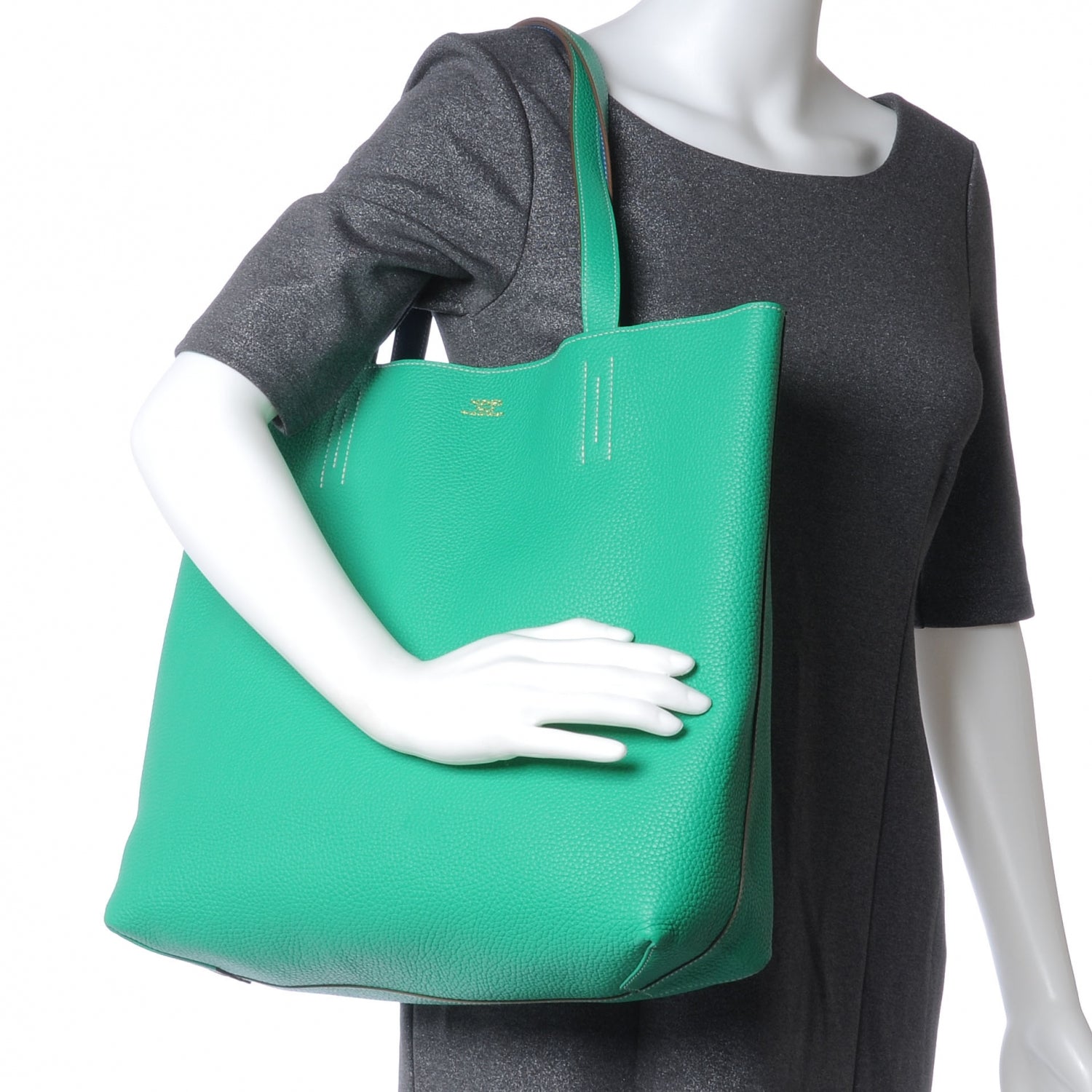 Hermes Taurillon Clemence Double Sens 45 Reversible Tote Menthe and Bleu Thalassa 2 of 9