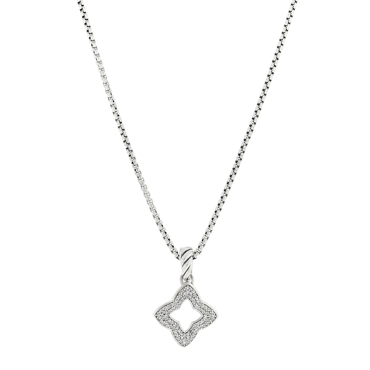 David Yurman Sterling Silver Diamond Quatrefoil Pendant Necklace 1 of 4