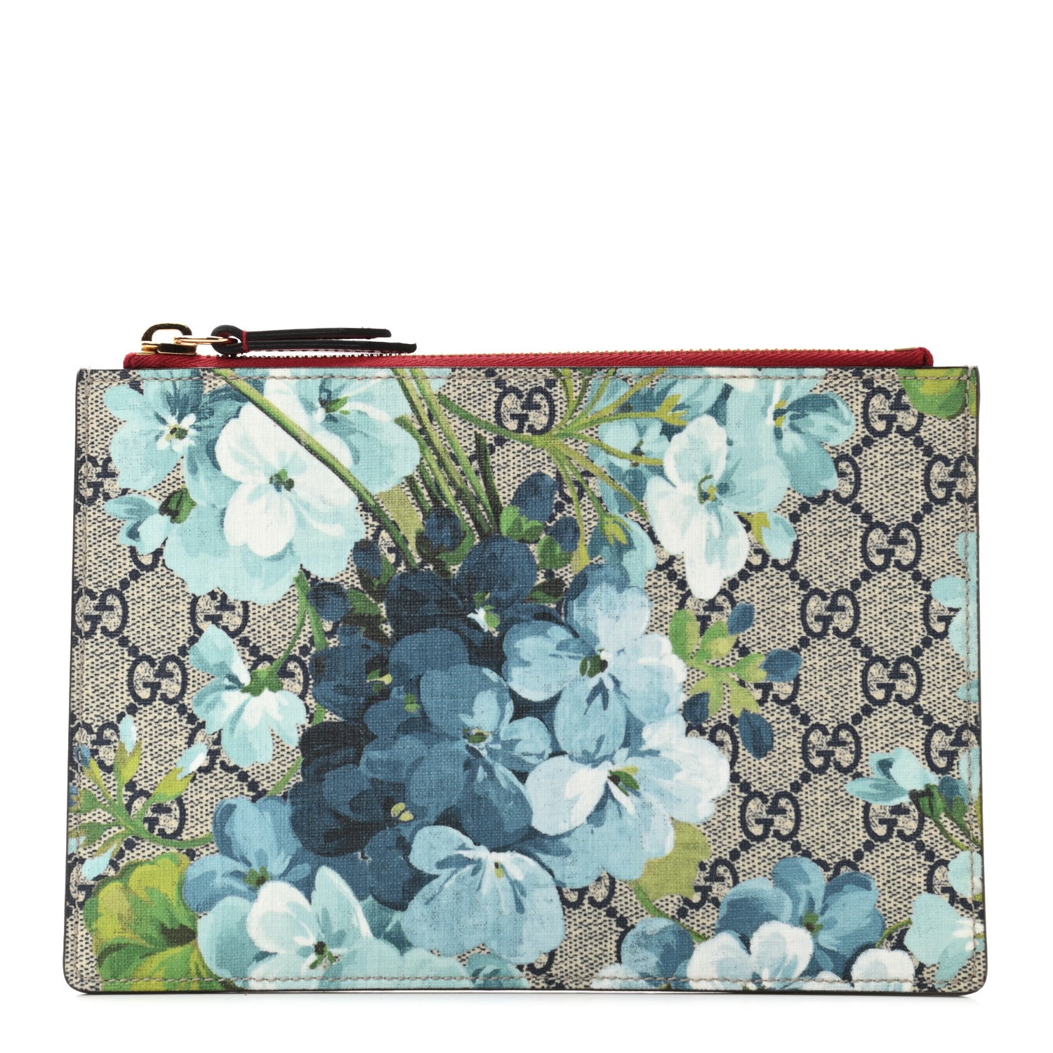Gucci GG Supreme Monogram Blooms Small Zip Pouch Beige Blue Hibiscus Red 1 of 7