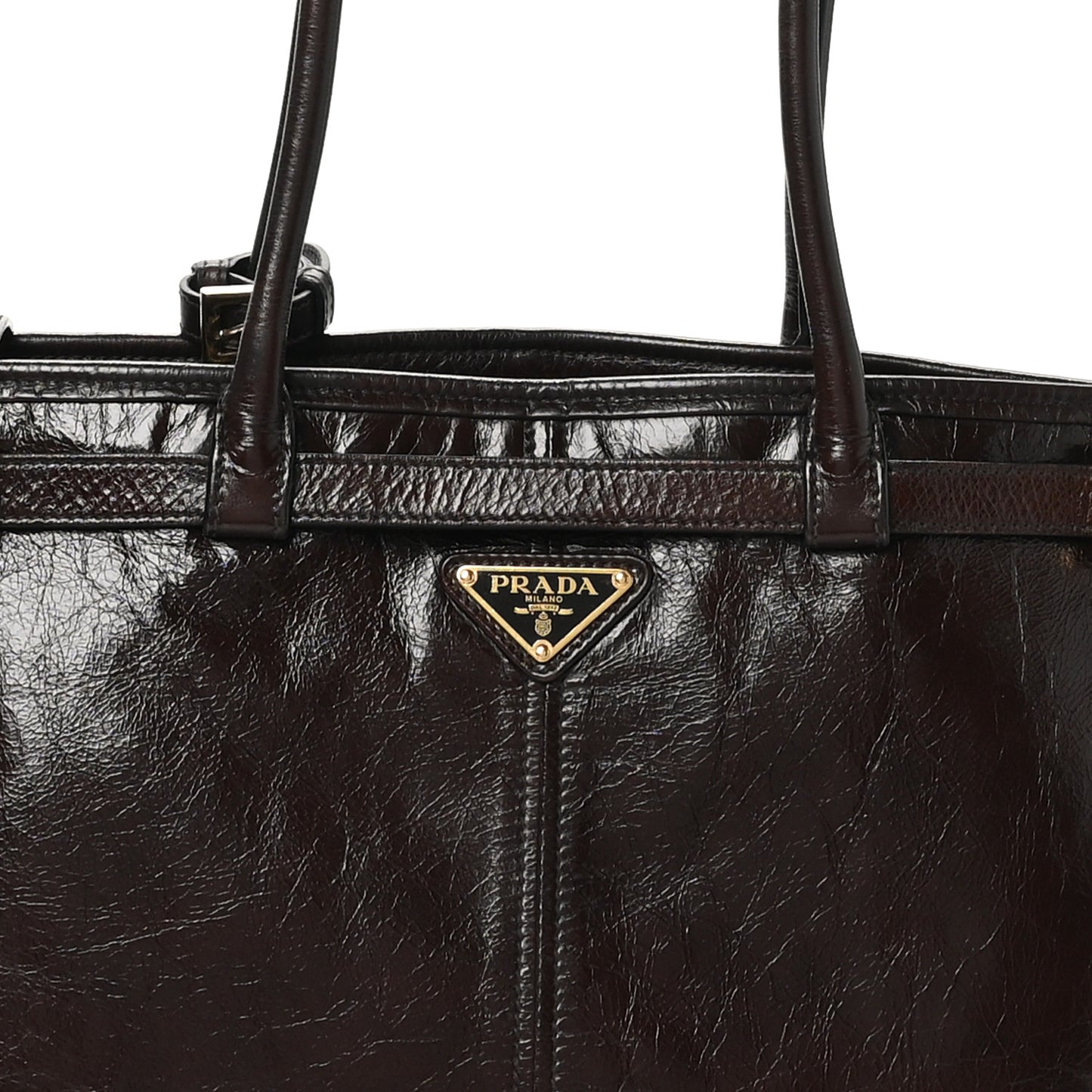 Glossy Calfskin Triangle Large Bonnie Shoulder Bag Dark Brown