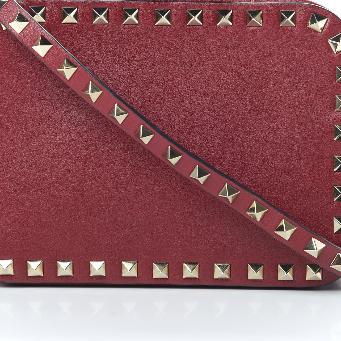 Calfskin Rockstud Camera Crossbody Bag Rubino