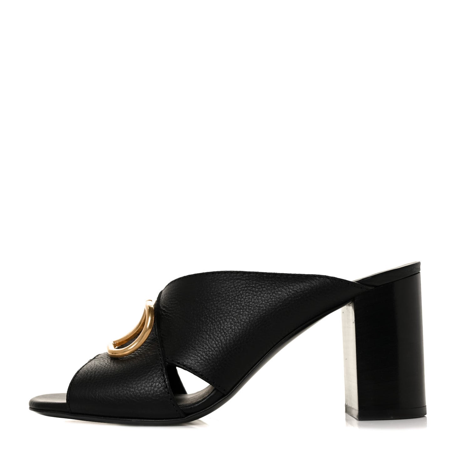 Grainy Cowhide VLogo Mid Heel Slide Sandals 39.5 Black