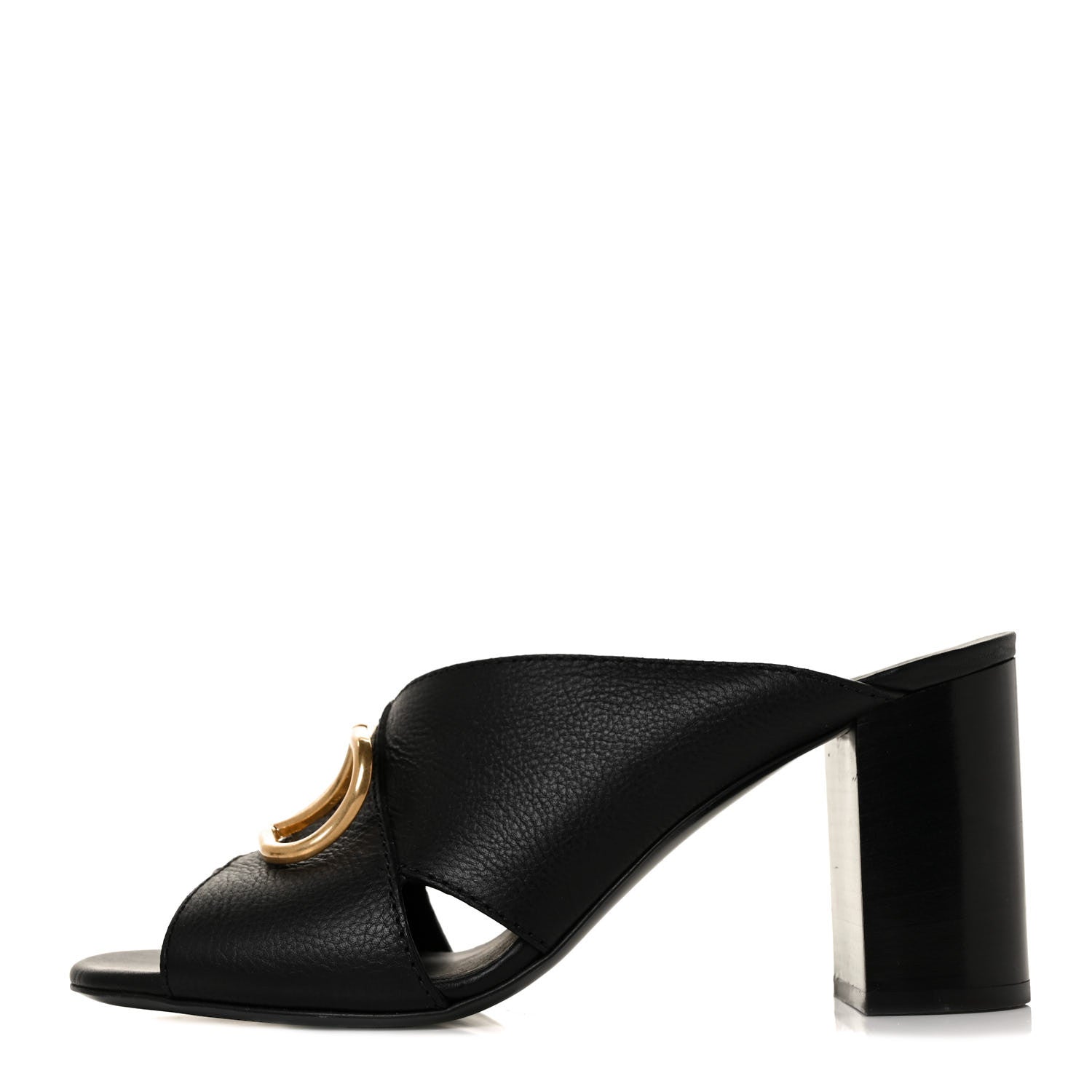 Valentino Garavani Grainy Cowhide VLogo Mid Heel Slide Sandals 39.5 Black 1 of 8