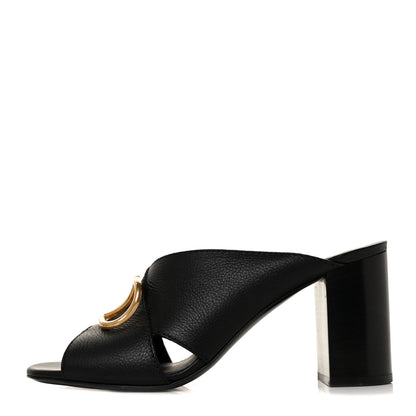 Valentino Garavani Grainy Cowhide VLogo Mid Heel Slide Sandals 39.5 Black 1 of 8