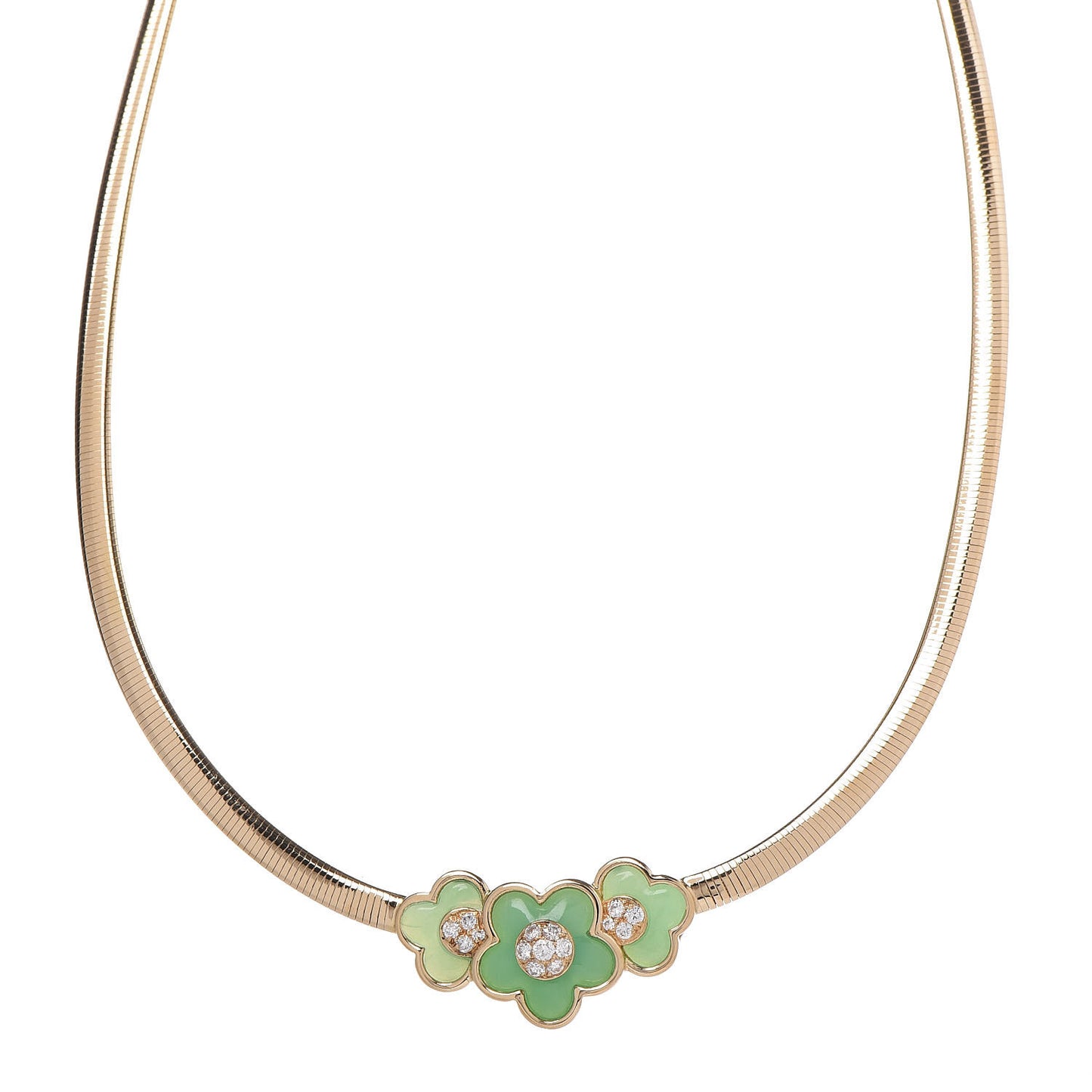 18K Yellow Gold Diamond Green Chalcedony Flower Collar Necklace