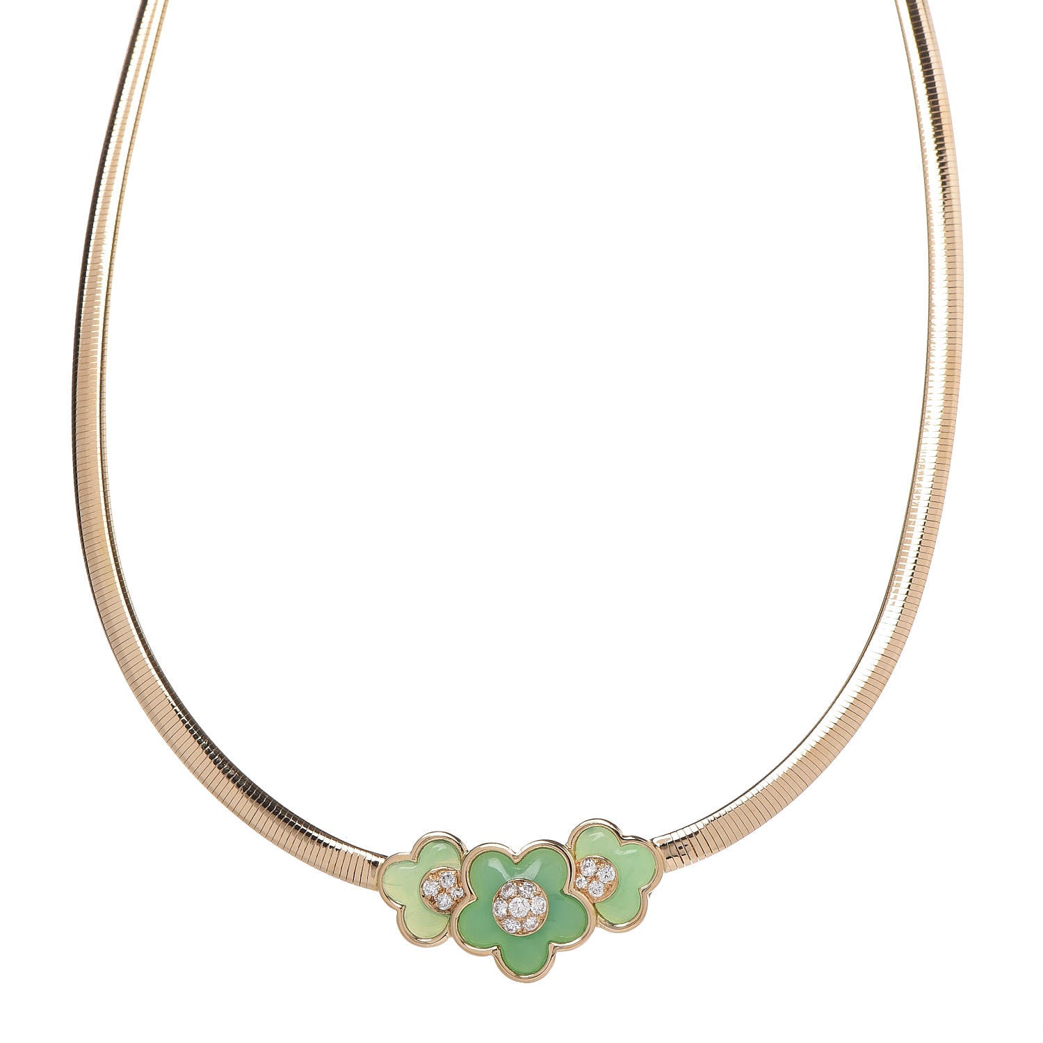 Van Cleef & Arpels 18K Yellow Gold Diamond Green Chalcedony Flower Collar Necklace 1 of 6