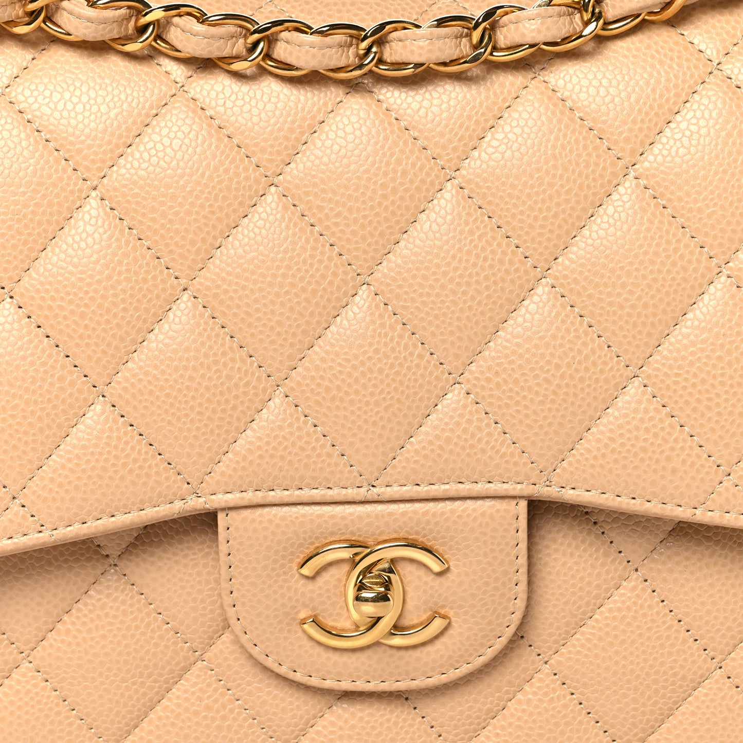 Caviar Quilted Jumbo Double Flap Beige