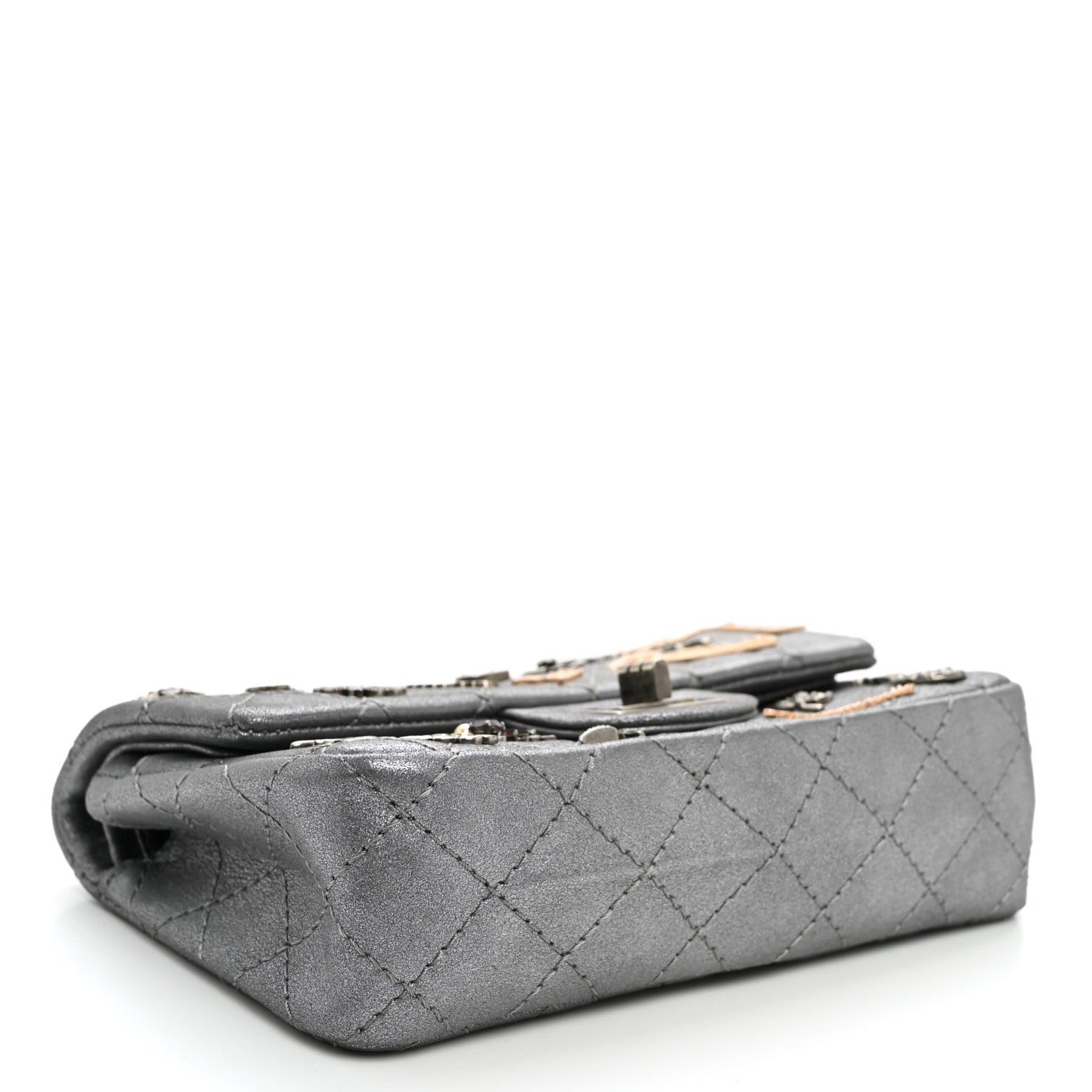 Chanel Metallic Calfskin Quilted Lucky Charms 2.55 Reissue 224 Flap Dark Silver 4 of 10