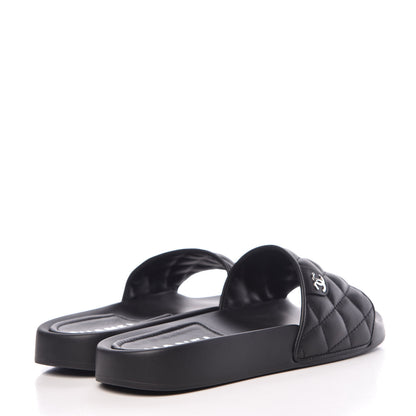 Chanel Lambskin Quilted CC Mules Sandals 37 Black 4 of 9
