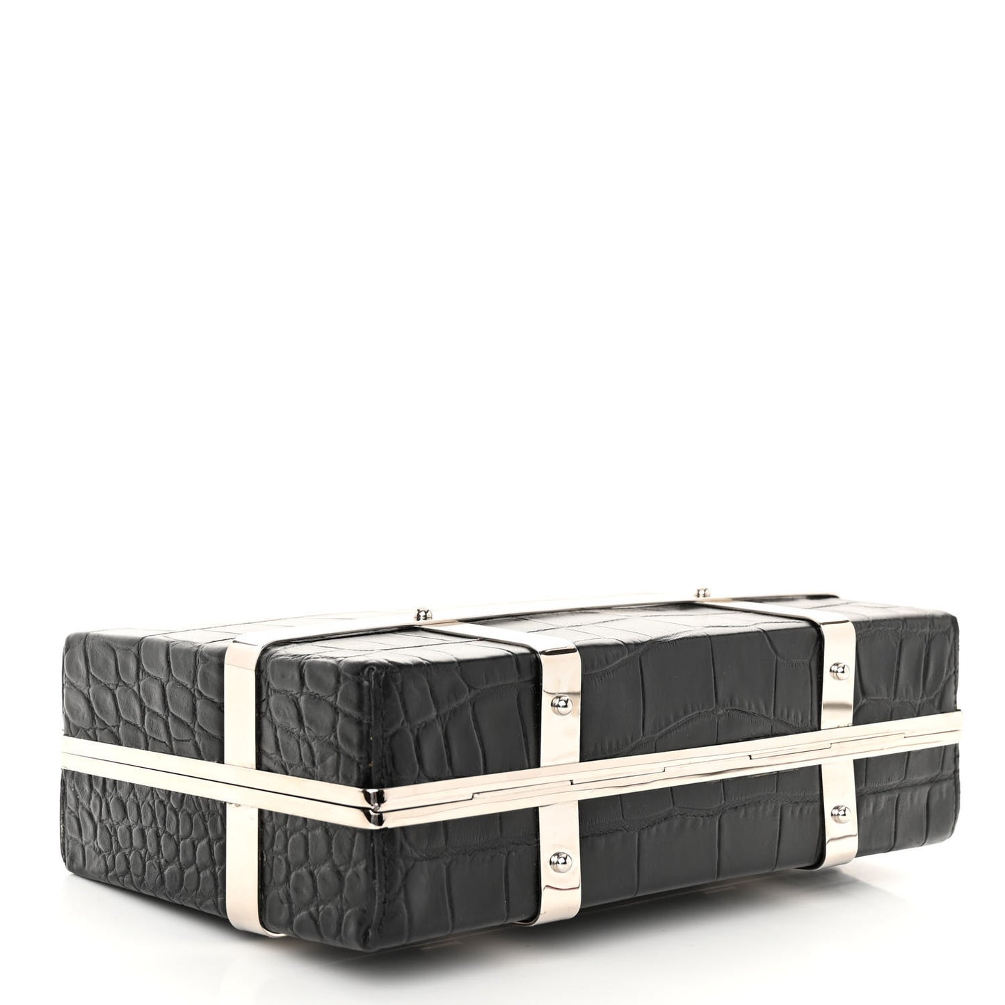 Calfskin Crocodile Stamped Cage Case Black