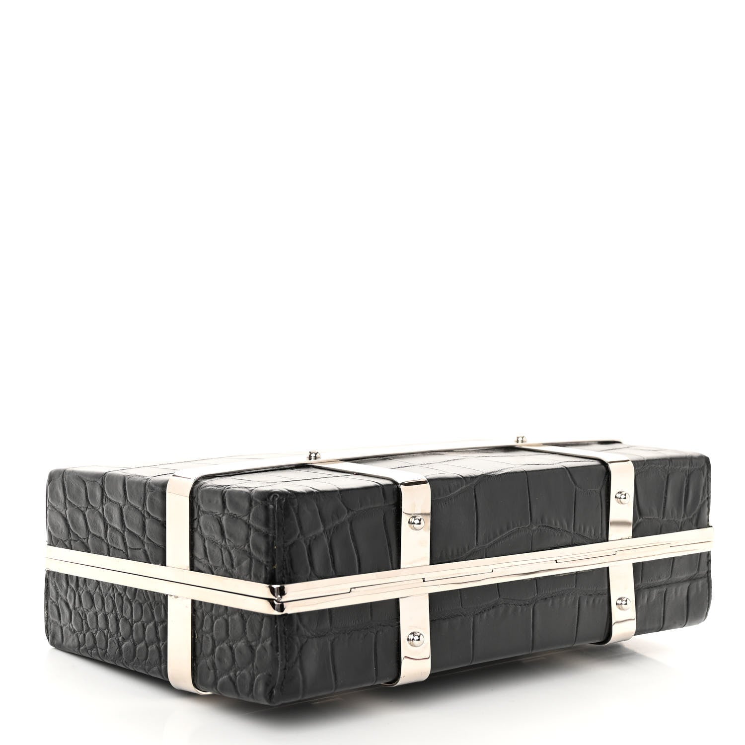 Alexander McQueen Calfskin Crocodile Stamped Cage Case Black 4 of 10