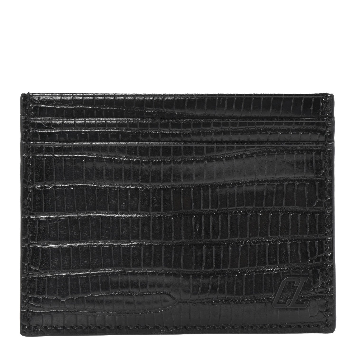 Christian Louboutin Calfskin Lizard Embossed Kios Card Holder Black 1 of 6