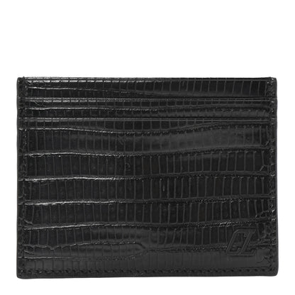 Christian Louboutin Calfskin Lizard Embossed Kios Card Holder Black 1 of 6