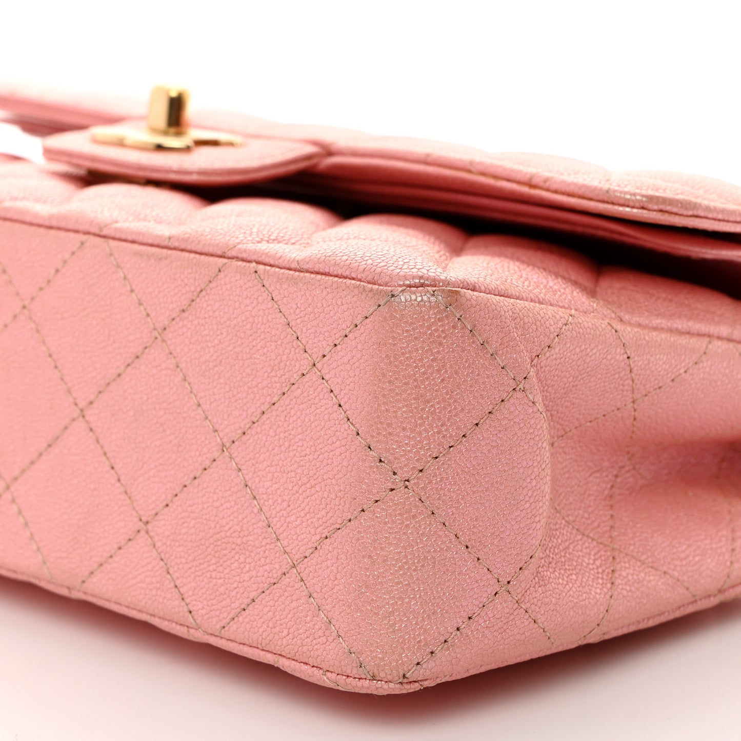 Iridescent Caviar Quilted Small Double Flap Pink