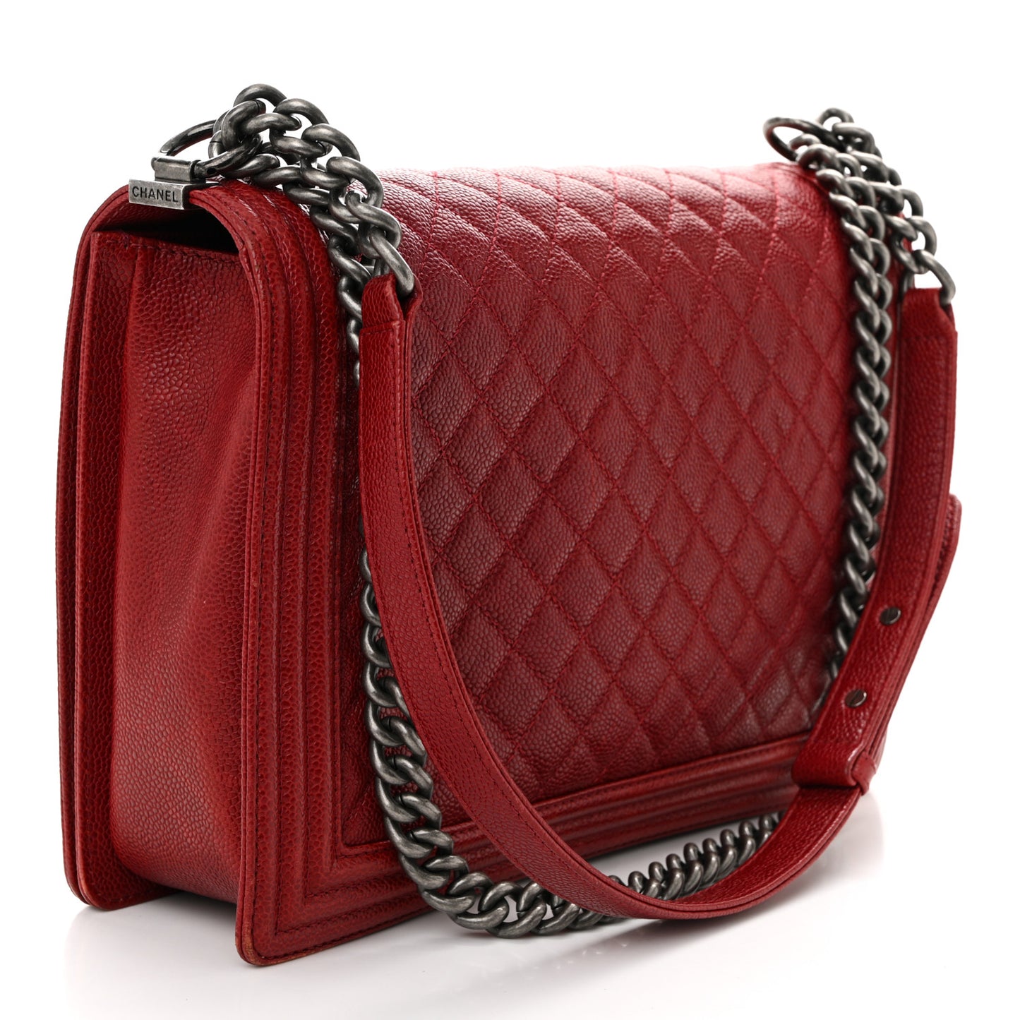 Caviar Quilted Large Boy Flap Dark Red