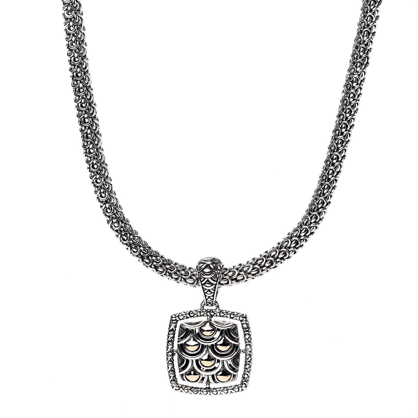 Sterling Silver 18K Yellow Gold Naga Square Pendant Necklace