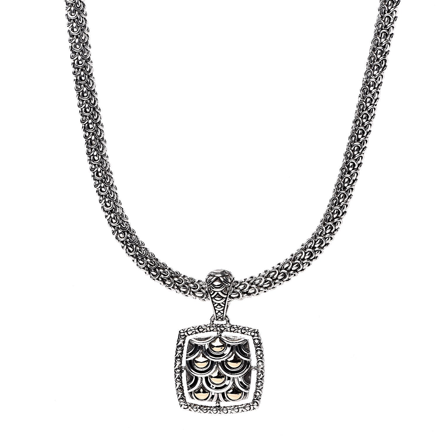 John Hardy Sterling Silver 18K Yellow Gold Naga Square Pendant Necklace 1 of 5