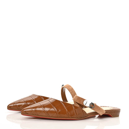 Christian Louboutin Calfskin Crocodile Embossed Choc Lock Flats 41 Biscotto 3 of 7