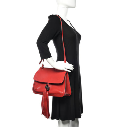 Gucci Pebbled Calfskin Medium Bamboo Daily Flap Shoulder Bag Red 2 of 9