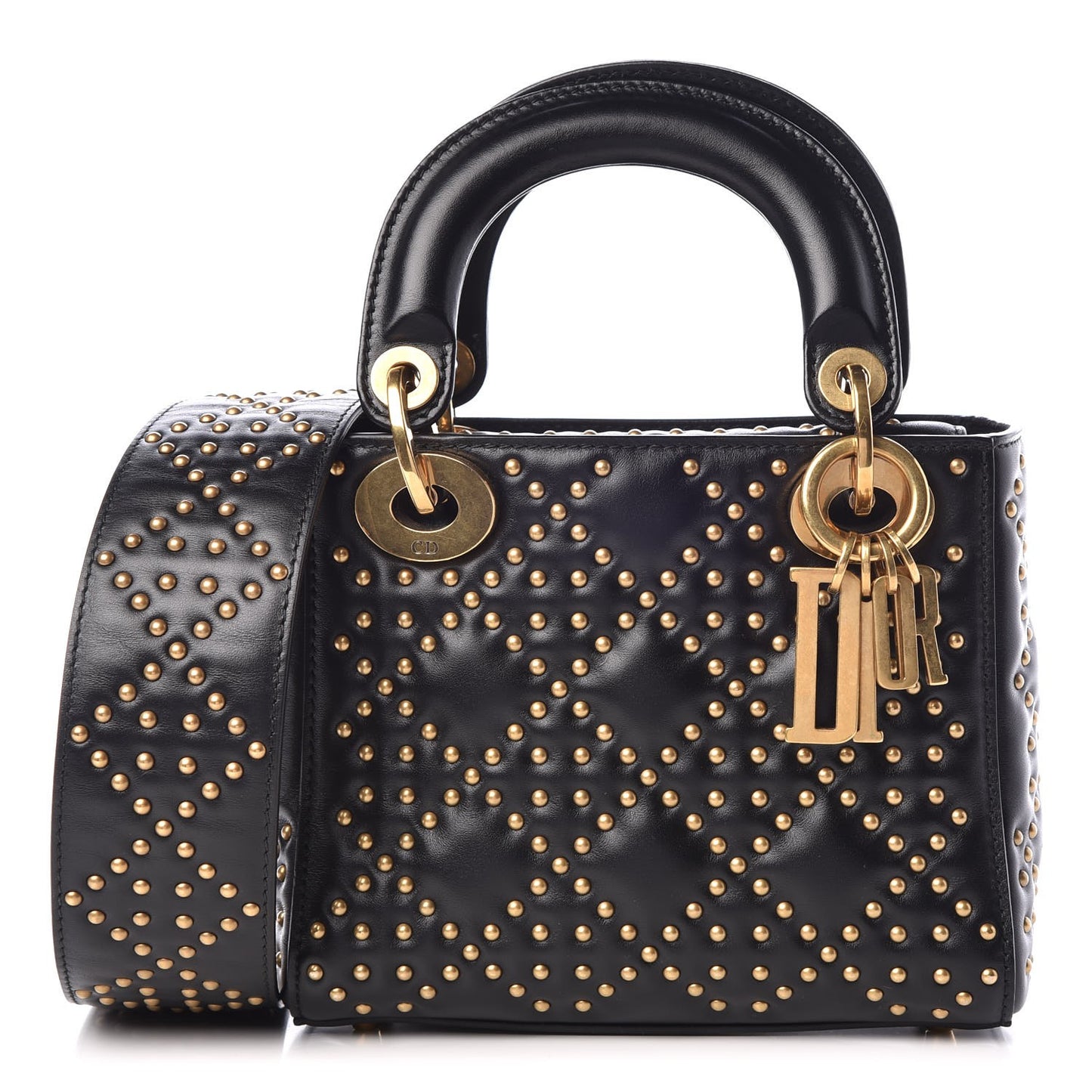 Lambskin Studded Mini Supple Lady Dior Black