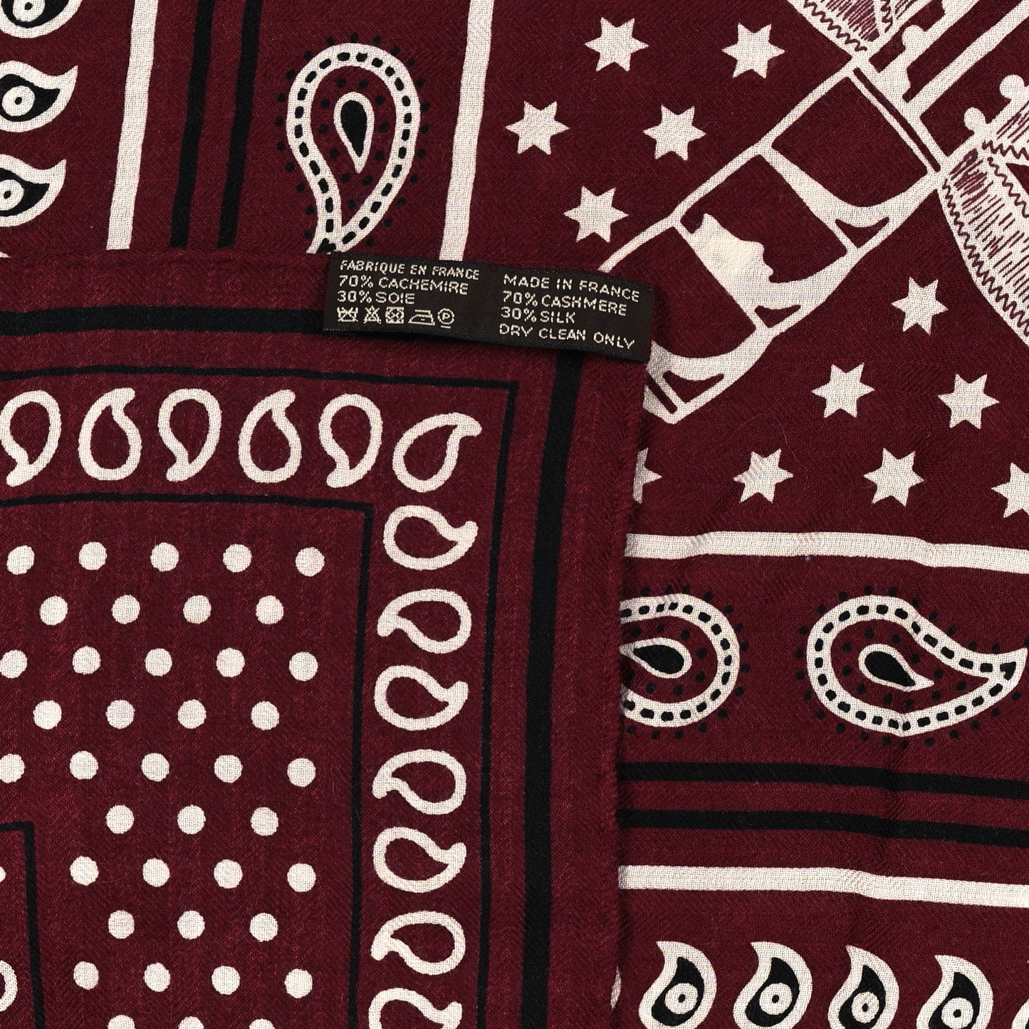 Cashmere Silk Eperon D'Or Bandana Shawl 140 Bordeaux