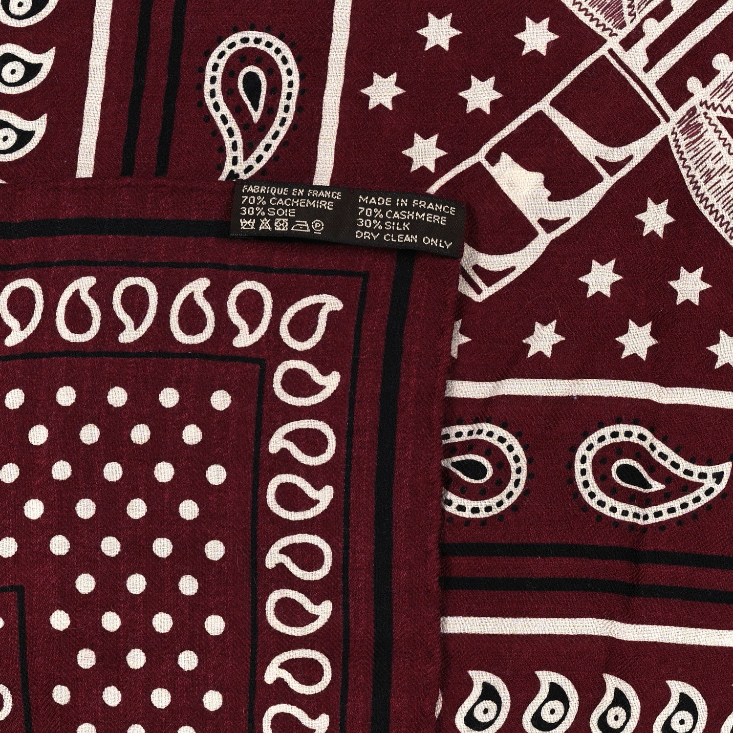 Hermes Cashmere Silk Eperon D'Or Bandana Shawl 140 Bordeaux 3 of 3