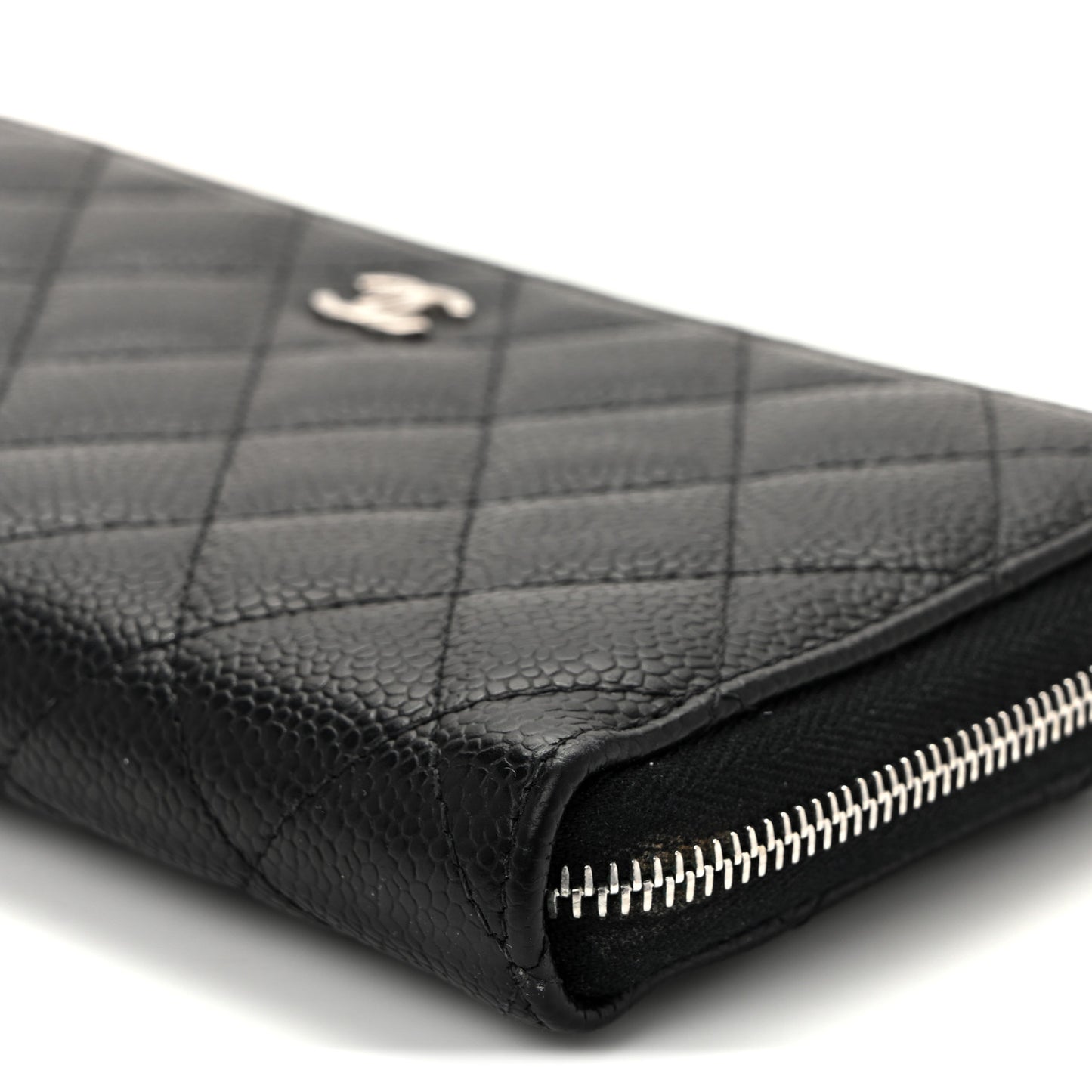 Caviar Quilted Large Gusset Zip Around Wallet Black