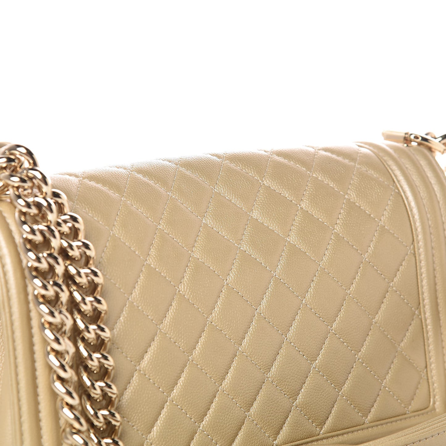 Pearly Caviar Quilted Medium Boy Flap Light Gold