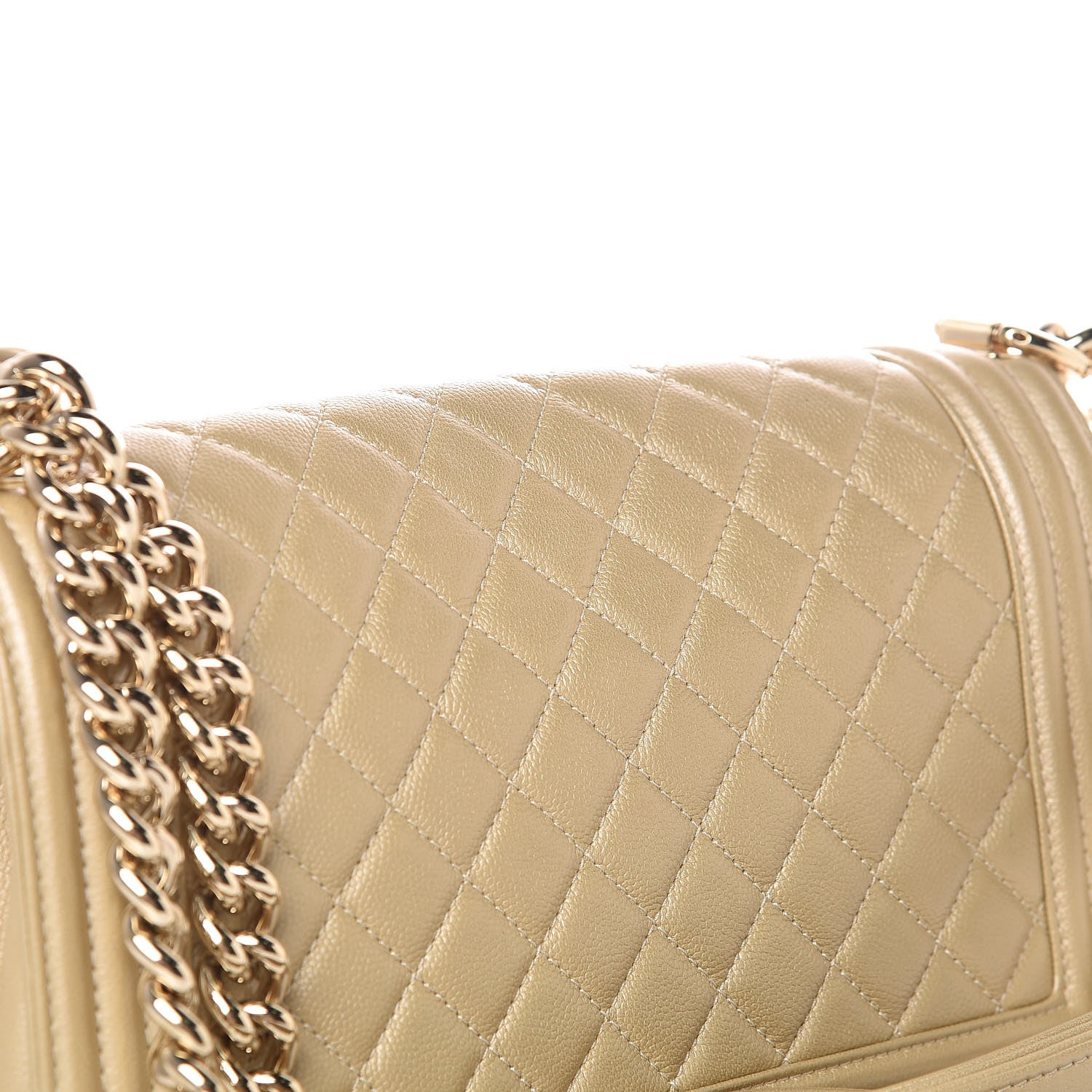 Chanel Pearly Caviar Quilted Medium Boy Flap Light Gold 12 of 13