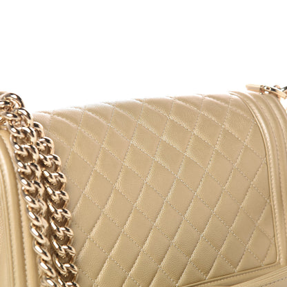 Chanel Pearly Caviar Quilted Medium Boy Flap Light Gold 12 of 13