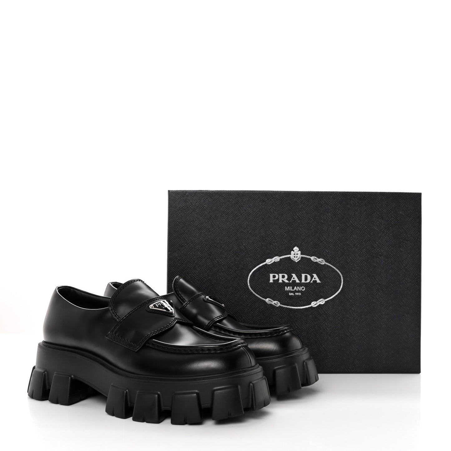 Spazzolato Rois Metal Triangle Logo Mens Monolith 55mm Loafers 6 Black