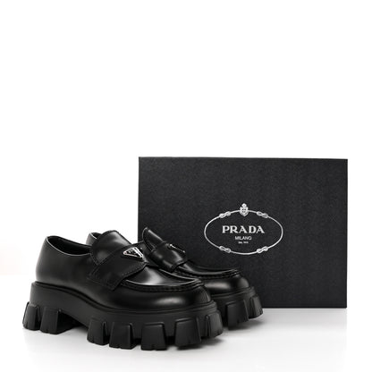 Prada Spazzolato Rois Metal Triangle Logo Mens Monolith 55mm Loafers 6 Black 15 of 15