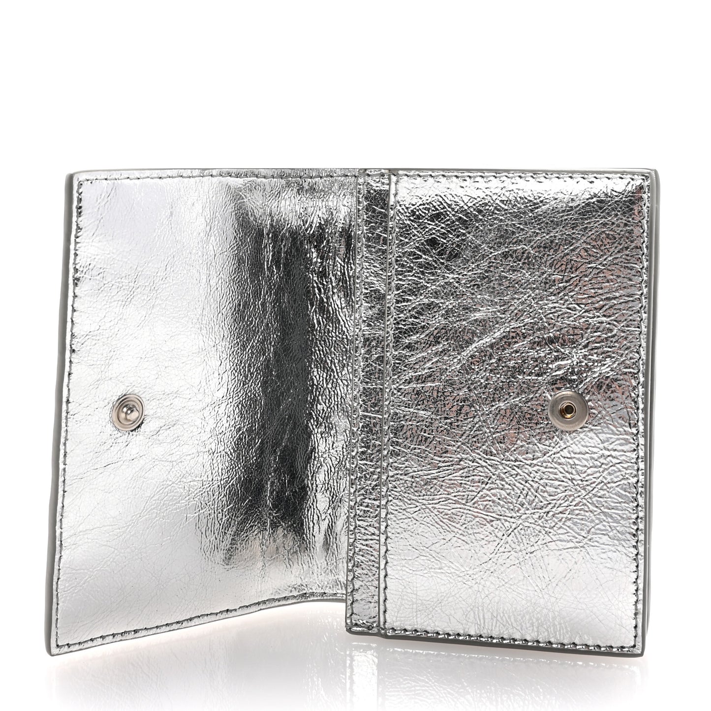 Metallic Calfskin Intreccio Plisse Card Case Silver