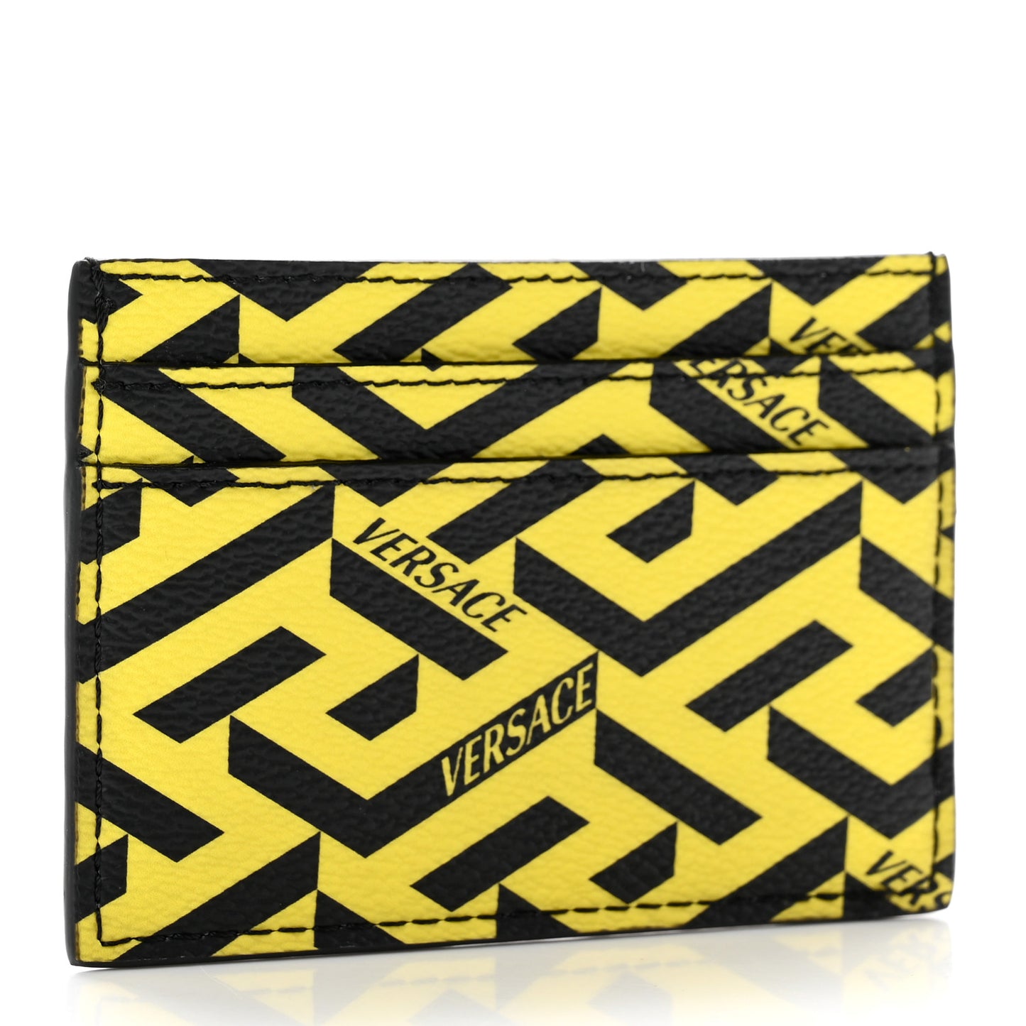 Coated Canvas La Greca Card Holder Yellow Black