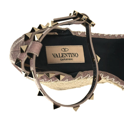 Valentino Garavani Grained Calfskin Rockstud Ankle Strap Espadrille 15/105mm Wedge Sandals 35 Poudre Natural 7 of 8