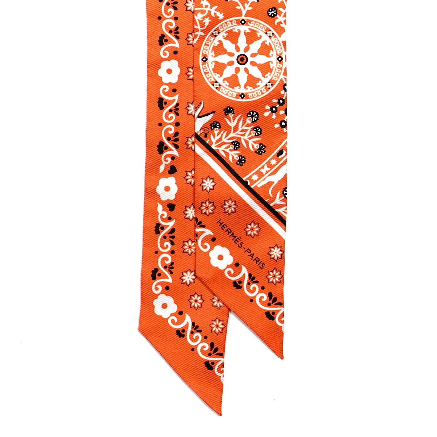 Silk Peuple Du Vent Bandana Twilly Orange Black White