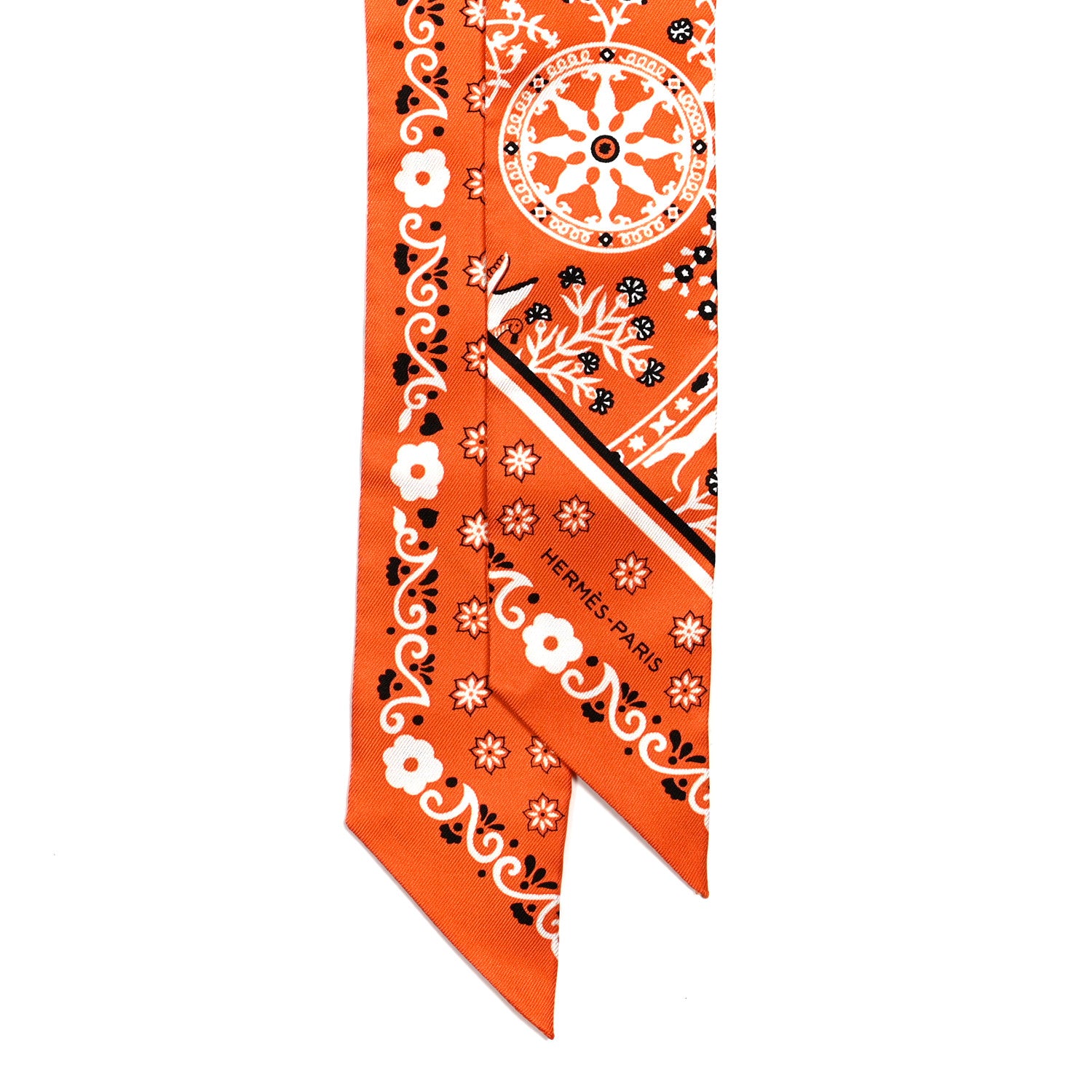 Hermes Silk Peuple Du Vent Bandana Twilly Orange Black White 2 of 4
